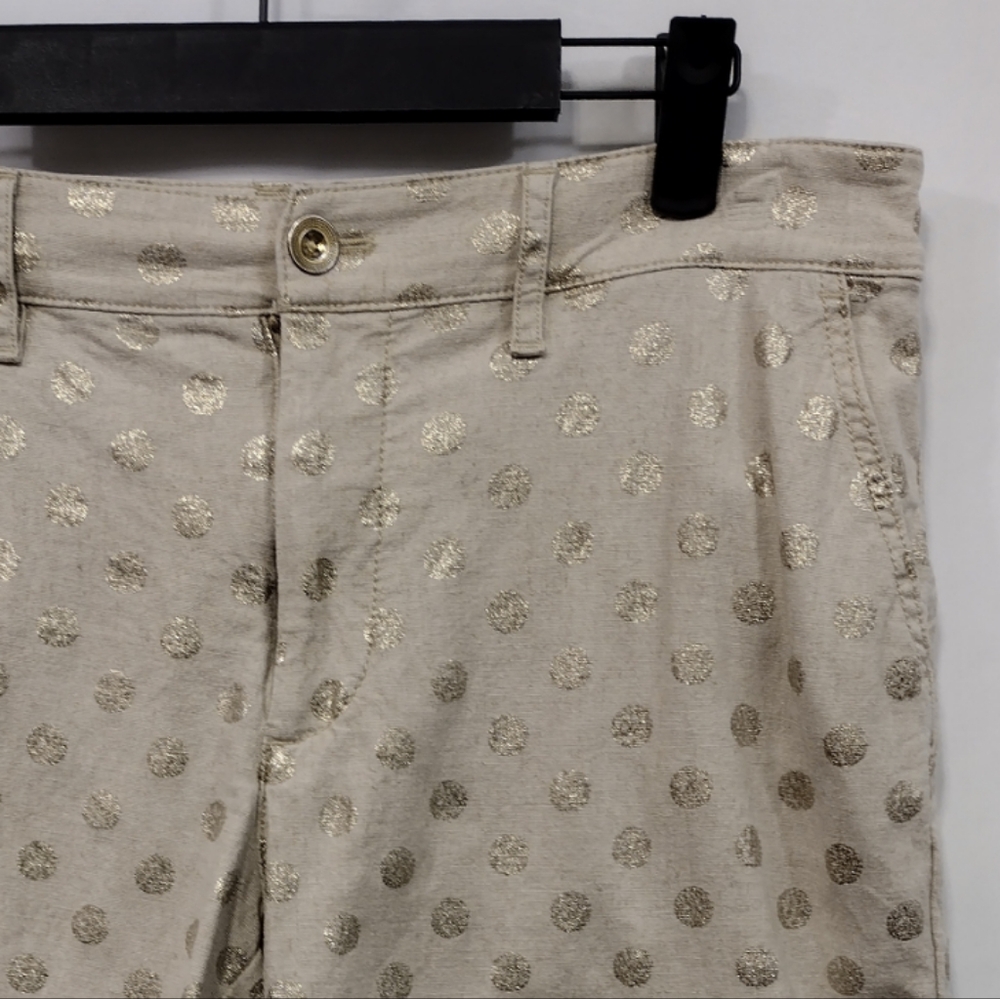 Anthropologie Linen Metallic Polka Dot Shorts Women's 27 Gold Preppy Academia - Picture 3 of 11